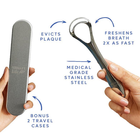 Stainless Steel Tongue Scraper – Dual-Scrape Tongue Cleaner, Fast & Effective for Fresher Breath, Travel-Friendly, Eco-Friendly with Metal Case - 2Pk