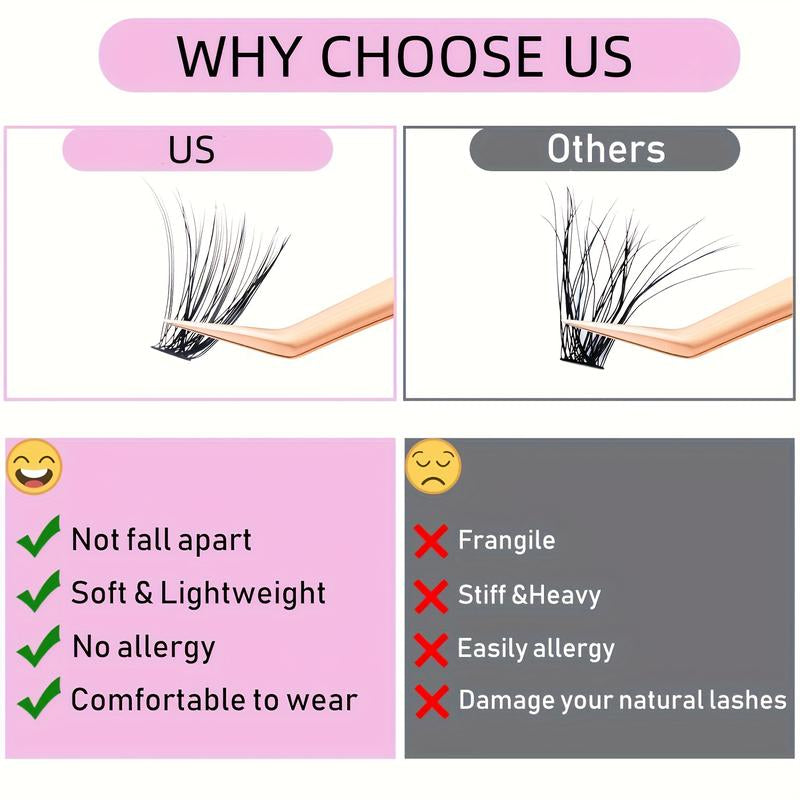 Natural Look False Eyelashes Kit, 280Pcs Lashes Clusters Kit, 9-16Mm 30D&40D Individual Lashes with Bond Seal Tweezers for Makeup - Cosmetic, DIY Volume Lash Extension Kit, Curl Lashes, Inner Corner Eyelashes, Hybrid Lash Set,Cat Lashes, Christmas Gift