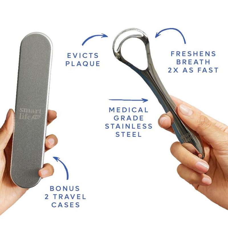 Stainless Steel Tongue Scraper – Dual-Scrape Tongue Cleaner, Fast & Effective for Fresher Breath, Travel-Friendly, Eco-Friendly with Metal Case - 2Pk