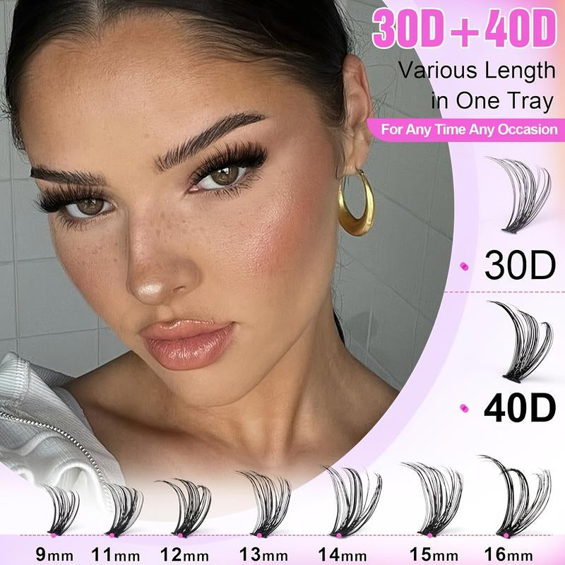 Natural Look False Eyelashes Kit, 280Pcs Lashes Clusters Kit, 9-16Mm 30D&40D Individual Lashes with Bond Seal Tweezers for Makeup - Cosmetic, DIY Volume Lash Extension Kit, Curl Lashes, Inner Corner Eyelashes, Hybrid Lash Set,Cat Lashes, Christmas Gift