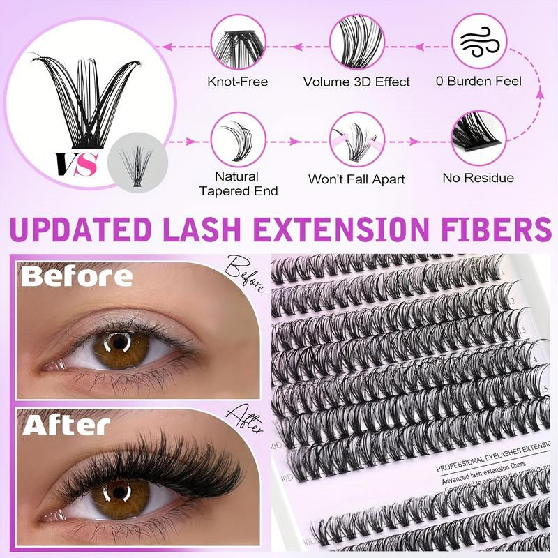 Natural Look False Eyelashes Kit, 280Pcs Lashes Clusters Kit, 9-16Mm 30D&40D Individual Lashes with Bond Seal Tweezers for Makeup - Cosmetic, DIY Volume Lash Extension Kit, Curl Lashes, Inner Corner Eyelashes, Hybrid Lash Set,Cat Lashes, Christmas Gift
