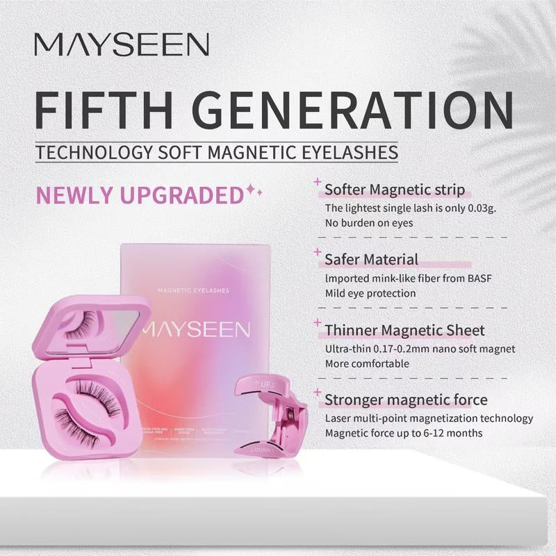 MAYSEEN SHADOW BLACK Soft Magnetic Eyelashes, Eyelash Extensions with Applicator Kit, Reusable Magnetic Lashes, Glue-Free, Waterproof, Lightweight, Soft Magnetic Strip, Natural Makeup, with Free Gifts: Eyelash Curler & Lash Setting Liquid, New Year Gifts