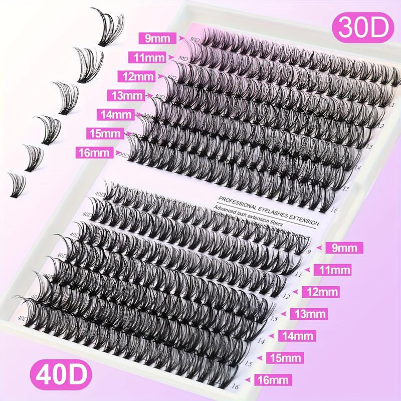 Natural Look False Eyelashes Kit, 280Pcs Lashes Clusters Kit, 9-16Mm 30D&40D Individual Lashes with Bond Seal Tweezers for Makeup - Cosmetic, DIY Volume Lash Extension Kit, Curl Lashes, Inner Corner Eyelashes, Hybrid Lash Set,Cat Lashes, Christmas Gift