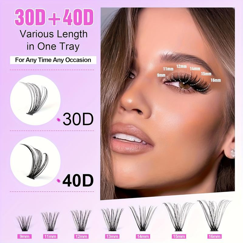 Natural Look False Eyelashes Kit, 280Pcs Lashes Clusters Kit, 9-16Mm 30D&40D Individual Lashes with Bond Seal Tweezers for Makeup - Cosmetic, DIY Volume Lash Extension Kit, Curl Lashes, Inner Corner Eyelashes, Hybrid Lash Set,Cat Lashes, Christmas Gift