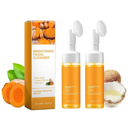 2 Pcs Turmeric Face Wash with Brush, New Turmeric Foaming Facial Glow Wash Gentle Cleaning Scrub Exfoliating.