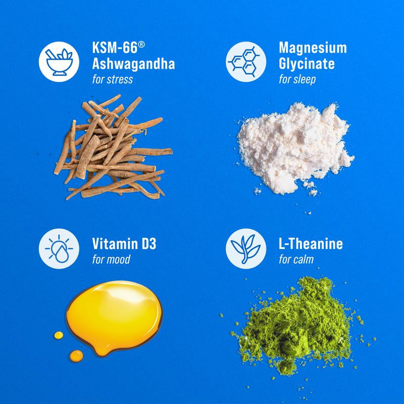 Nello Supercalm Calming Drink Mix with KSM-66 Ashwagandha Vitamin D3 Magnesium & L-Theanine Supports Cortisol Balance Mood Sleep 20 Servings Travel Packets Dietary Supplement