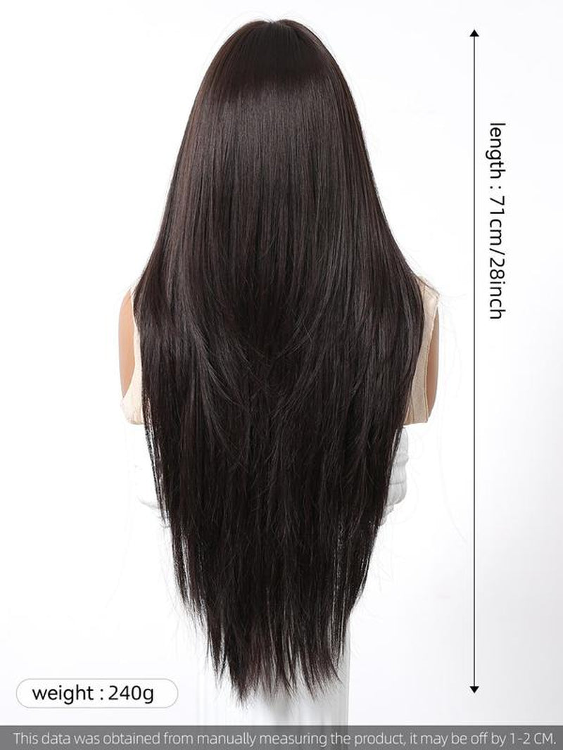28 Inch Long Straight Wigs for Women, Gorgeous with Bangs, Synthetic Full for Party, Daily Use, Synthetic Hair Wigs