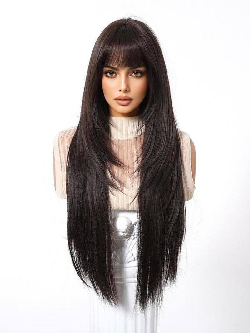 28 Inch Long Straight Wigs for Women, Gorgeous with Bangs, Synthetic Full for Party, Daily Use, Synthetic Hair Wigs