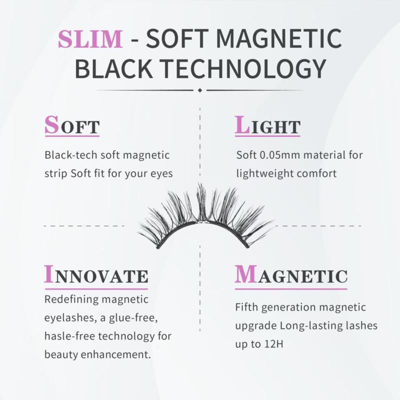MAYSEEN SHADOW BLACK Soft Magnetic Eyelashes, Eyelash Extensions with Applicator Kit, Reusable Magnetic Lashes, Glue-Free, Waterproof, Lightweight, Soft Magnetic Strip, Natural Makeup, with Free Gifts: Eyelash Curler & Lash Setting Liquid, New Year Gifts