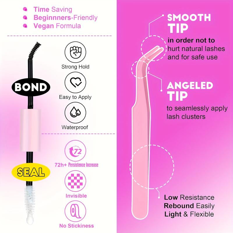 Natural Look False Eyelashes Kit, 280Pcs Lashes Clusters Kit, 9-16Mm 30D&40D Individual Lashes with Bond Seal Tweezers for Makeup - Cosmetic, DIY Volume Lash Extension Kit, Curl Lashes, Inner Corner Eyelashes, Hybrid Lash Set,Cat Lashes, Christmas Gift